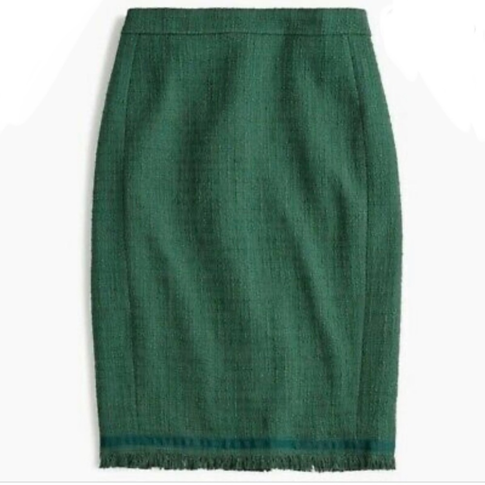 NWT J. Crew Tweed Pencil Skirt with Fringe Size 4 Green